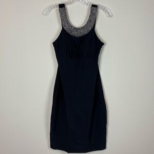 R&M Richards Black Beaded Neckline Sleeveless Midi Dress; Size 10P